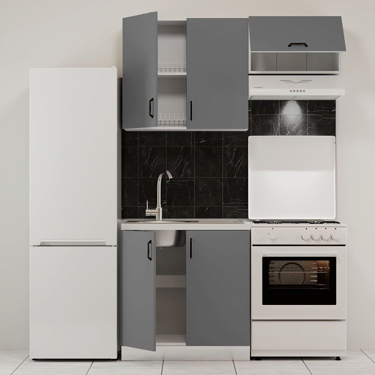 Κουζίνα Modest Σετ 3 Κουτιών Ανθρακί Άνω Κουτιά 140cm Κάτω 80cm GR-MOD140AN