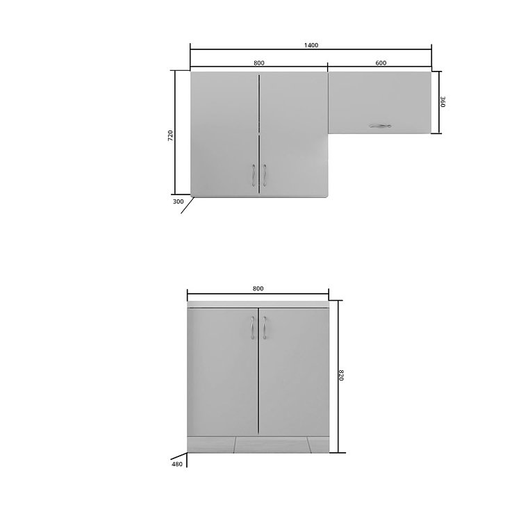 Κουζίνα Modest Σετ 3 Κουτιών Ανθρακί Άνω Κουτιά 140cm Κάτω 80cm GR-MOD140AN