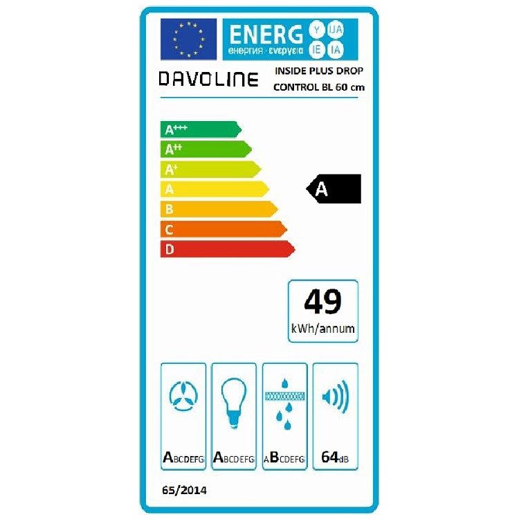 DAVOLINE INSIDE PLUS DROP CONTROL 060 BL Απορροφητήρας Μηχανισμός Απορρόφησης 60cm Μαύρο 801003574