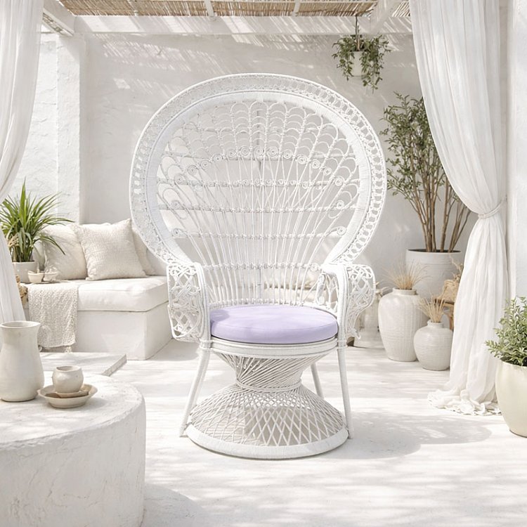 Πολυθρόνα Dorothy Inart με λευκό μαξιλάρι-λευκό rattan 115x53x147εκ 314-000001