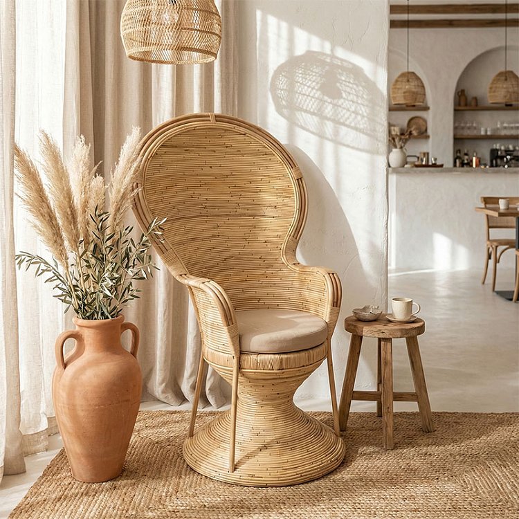 Πολυθρόνα Rea Inart με μπεζ μαξιλάρι-φυσικό rattan 92x75x140εκ 314-000003