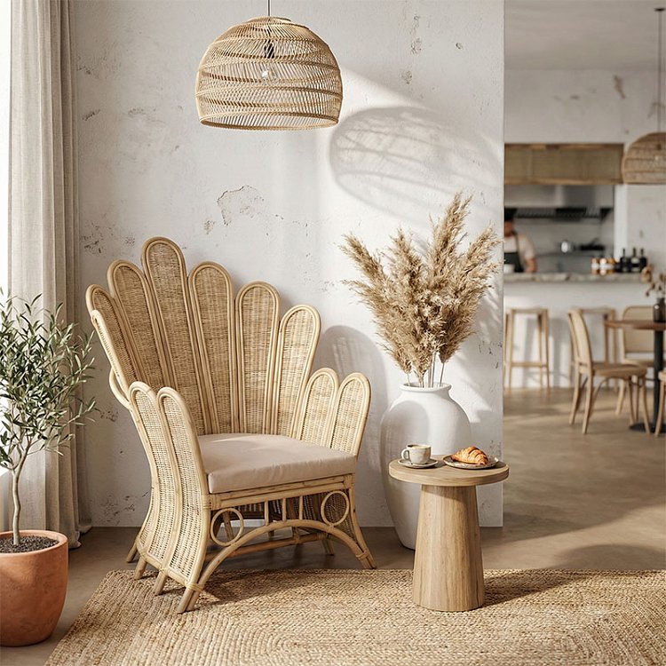 Πολυθρόνα Fragia Inart με μπεζ μαξιλάρι-φυσικό rattan 85x96x120εκ 314-000004