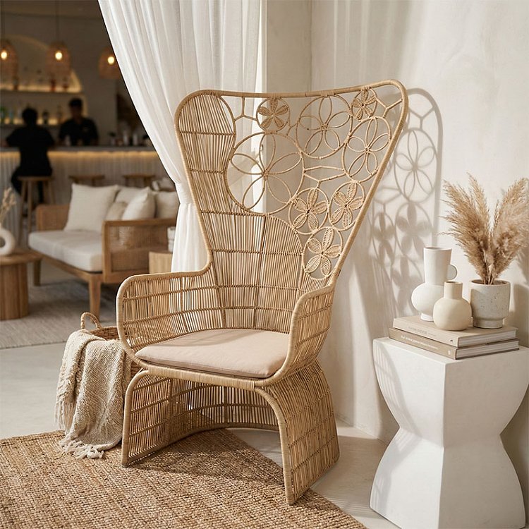 Πολυθρόνα Jake Inart με μπεζ μαξιλάρι-φυσικό rattan 110x86x145εκ 314-000005