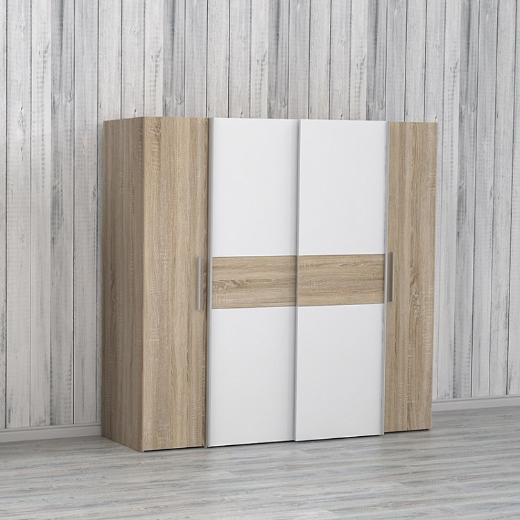 Ντουλάπα ρούχων Closet pakoworld τετράφυλλη sonoma oak-λευκό μελαμίνης 200x61.5x190.5εκ 318-000002