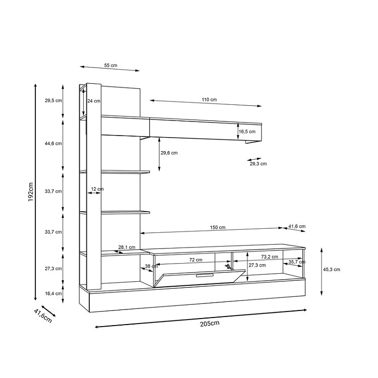 Σύνθετο σαλονιού Dranko pakoworld μαύρο-oak μελαμίνης 205x41.5x192εκ 318-000010