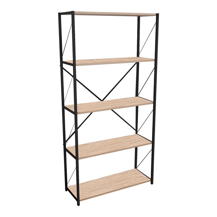 Βιβλιοθήκη Tikilmo pakoworld oak μελαμίνης-μαύρο μέταλλο 88x34x180εκ 321-000003
