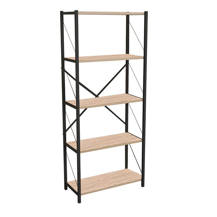Βιβλιοθήκη Draizy pakoworld oak μελαμίνης-μαύρο μέταλλο 63x30x150εκ 321-000005