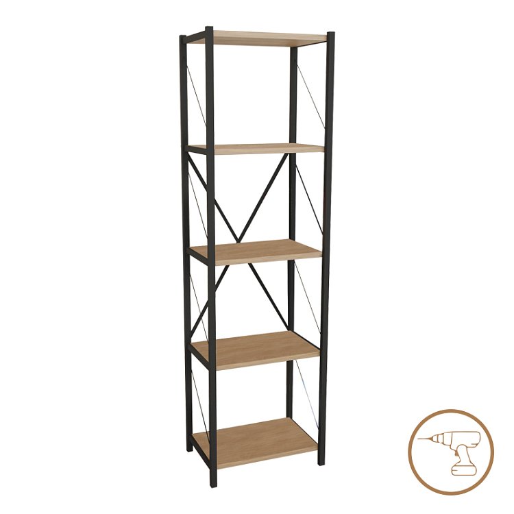 Βιβλιοθήκη Glase pakoworld oak μελαμίνης-μαύρο μέταλλο 40x30x150εκ 321-000008