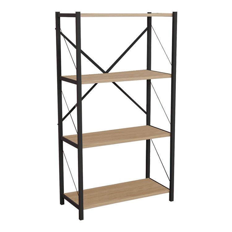 Βιβλιοθήκη Jackrey pakoworld oak μελαμίνης-μαύρο μέταλλο 63x30x114εκ 321-000010