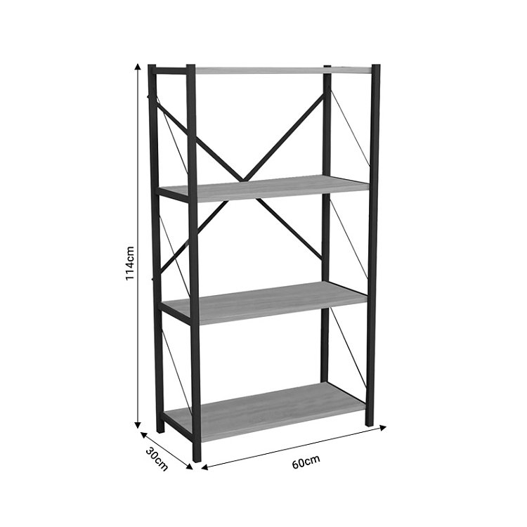 Βιβλιοθήκη Jackrey pakoworld oak μελαμίνης-μαύρο μέταλλο 63x30x114εκ 321-000010