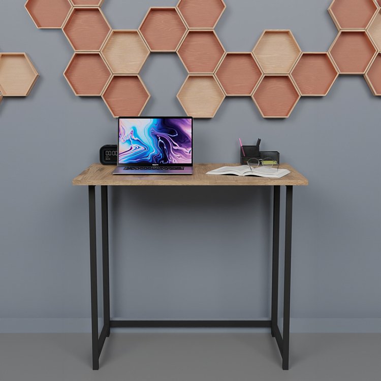 Γραφείο εργασίας τοίχου πτυσσόμενο Thox pakoworld oak μελαμίνης-μαύρο μέταλλο 80x50x72εκ 321-000026