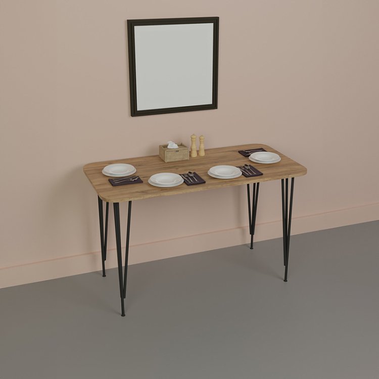 Τραπέζι Polkan pakoworld oak μελαμίνης-μαύρο μέταλλο 120x60x73εκ 321-000031