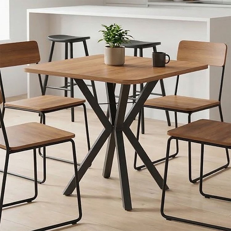 Τραπέζι Prestone pakoworld oak μελαμίνης-μαύρο μέταλλο 70x70x75εκ 321-000081