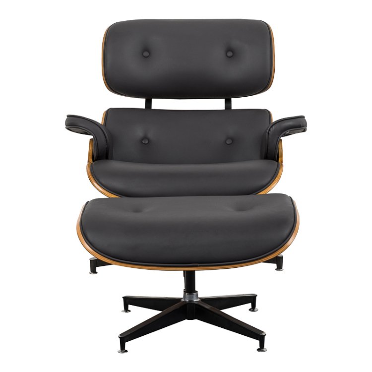 Πολυθρόνα-υποπόδιο relax Jenna pakoworld μαύρο pu- plywood καρυδί-βάση χρωμίου 82x92x82εκ 332-000006