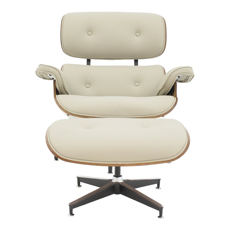 Πολυθρόνα-υποπόδιο relax Jenna pakoworld μπεζ pu- plywood καρυδί-βάση χρωμίου 82x92x82εκ 332-000007
