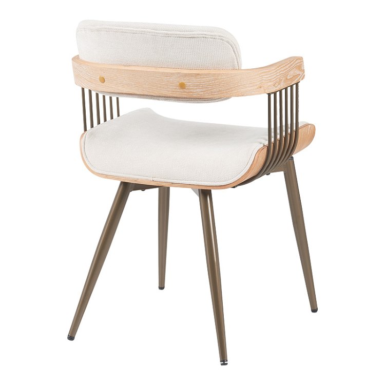 Πολυθρόνα Cameo pakoworld μέταλλο μπρονζέ-white-wash ξύλο-μπέζ ύφασμα 53x49.5x75.5εκ 332-000027