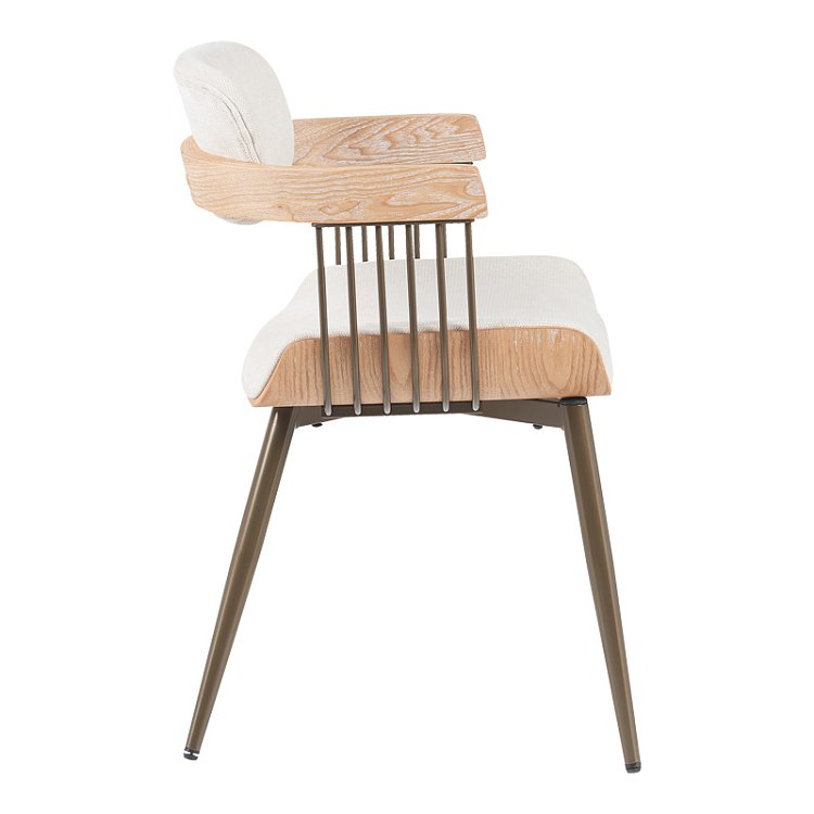 Πολυθρόνα Cameo pakoworld μέταλλο μπρονζέ-white-wash ξύλο-μπέζ ύφασμα 53x49.5x75.5εκ 332-000027