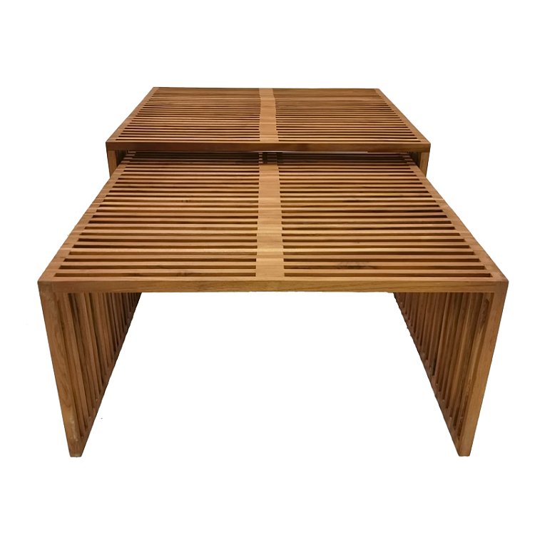 Τραπέζι Tinnie I pakoworld σετ 2τεμ teak ξύλο σε φυσική απόχρωση 343-000028