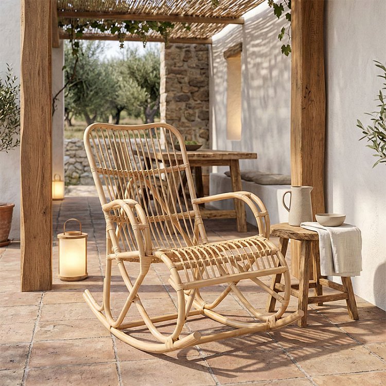 Κουνιστή πολυθρόνα Cormeny pakoworld rattan σε φυσική απόχρωση 68x109x103εκ 344-000004