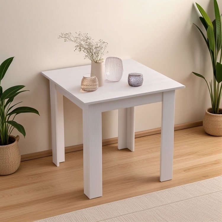 Τραπέζι Manka I pakoworld σε λευκή απόχρωση 80x80x77εκ 361-000005