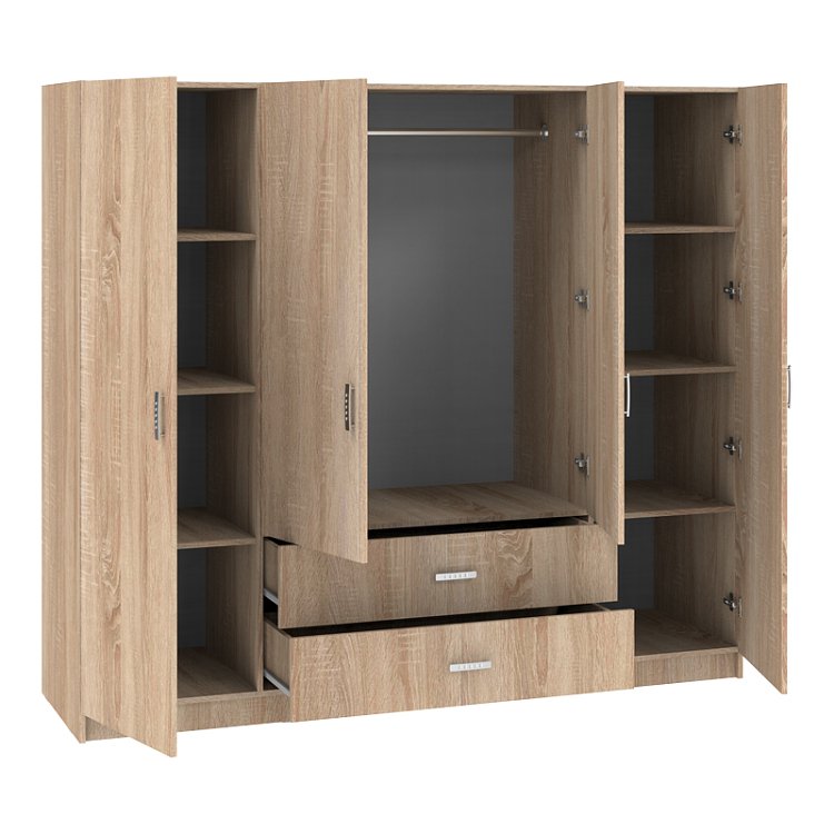 Ντουλάπα τετράφυλλη Royal pakoworld με συρτάρια sonoma 200x58x177εκ 361-000111