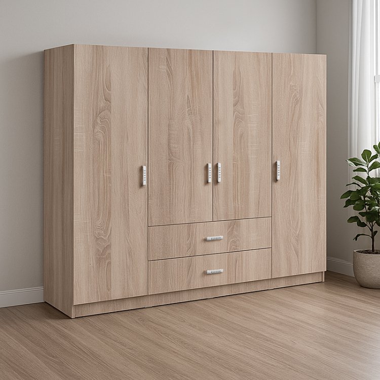 Ντουλάπα τετράφυλλη Royal pakoworld με συρτάρια sonoma 200x58x177εκ 361-000111