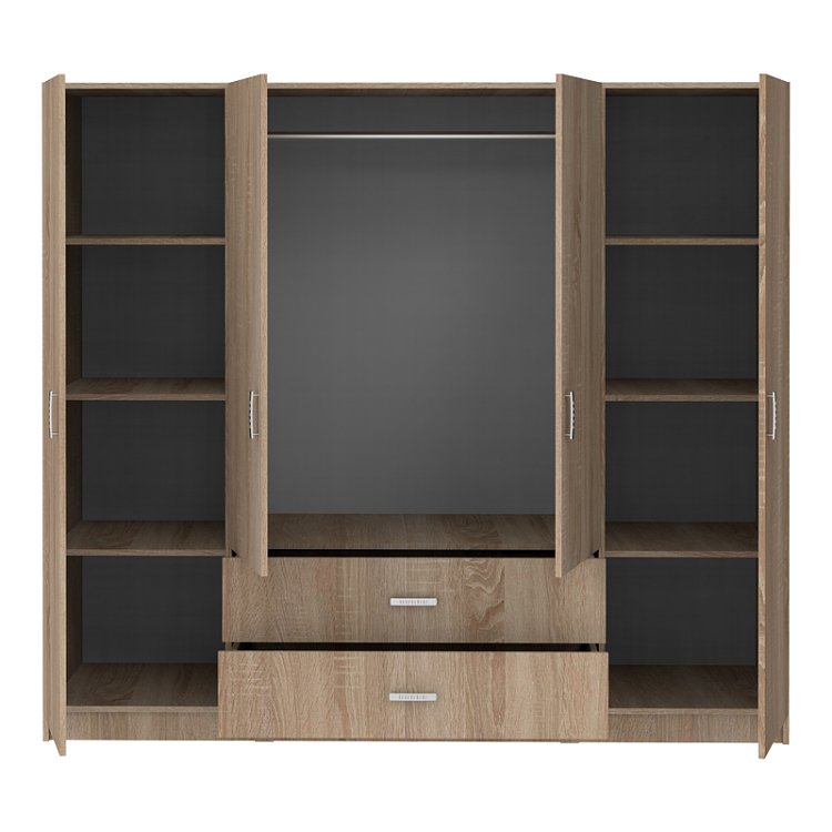Ντουλάπα τετράφυλλη Royal pakoworld με συρτάρια sonoma 200x58x177εκ 361-000111