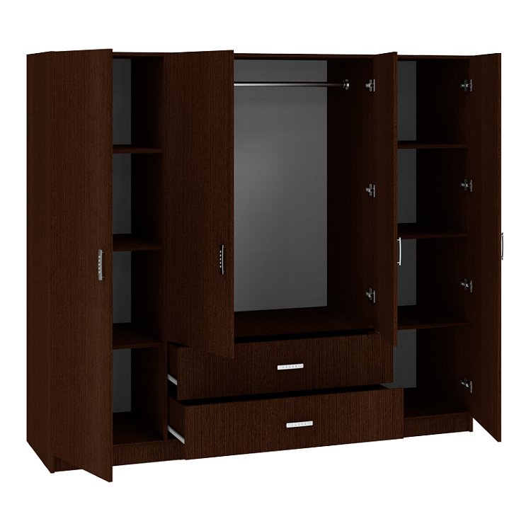 Ντουλάπα τετράφυλλη Royal pakoworld με συρτάρια wenge 200x58x177εκ 361-000113