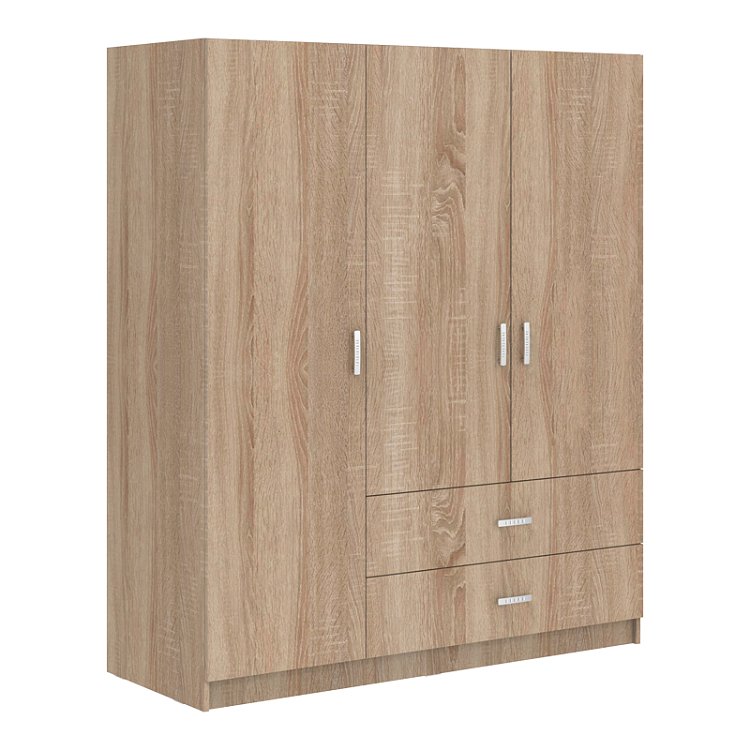 Ντουλάπα τρίφυλλη Royal pakoworld με συρτάρια sonoma 150x58x177εκ 361-000116