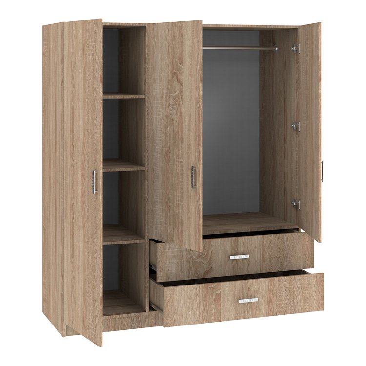 Ντουλάπα τρίφυλλη Royal pakoworld με συρτάρια sonoma 150x58x177εκ 361-000116
