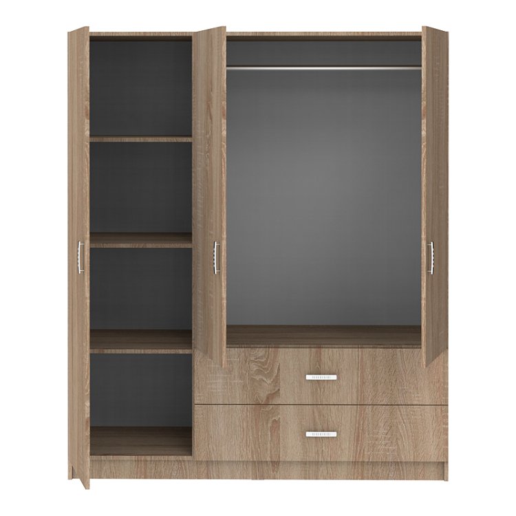 Ντουλάπα τρίφυλλη Royal pakoworld με συρτάρια sonoma 150x58x177εκ 361-000116