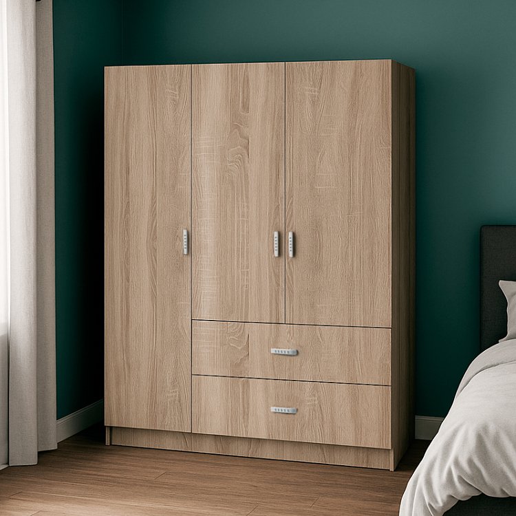 Ντουλάπα τρίφυλλη Royal pakoworld με συρτάρια sonoma 150x58x177εκ 361-000116