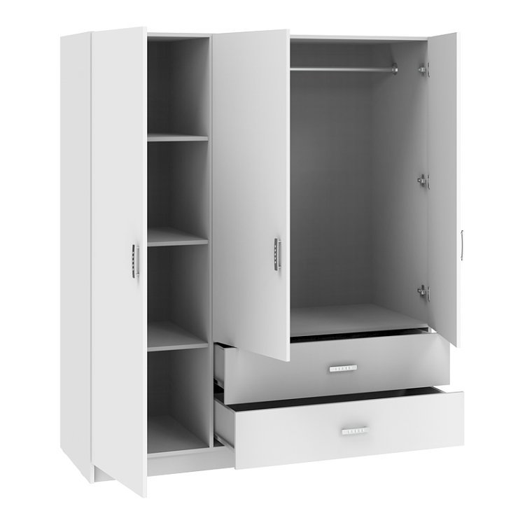 Ντουλάπα τρίφυλλη Royal pakoworld με συρτάρια λευκό 150x58x177εκ 361-000117