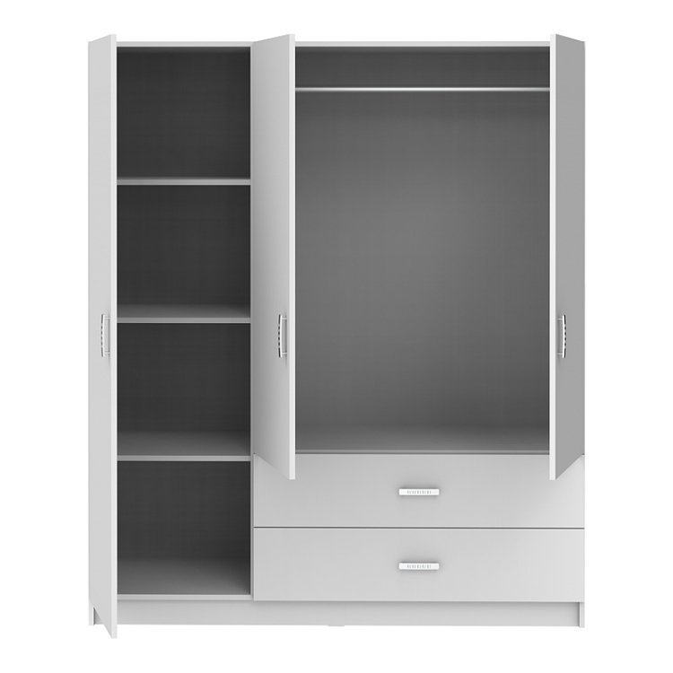 Ντουλάπα τρίφυλλη Royal pakoworld με συρτάρια λευκό 150x58x177εκ 361-000117