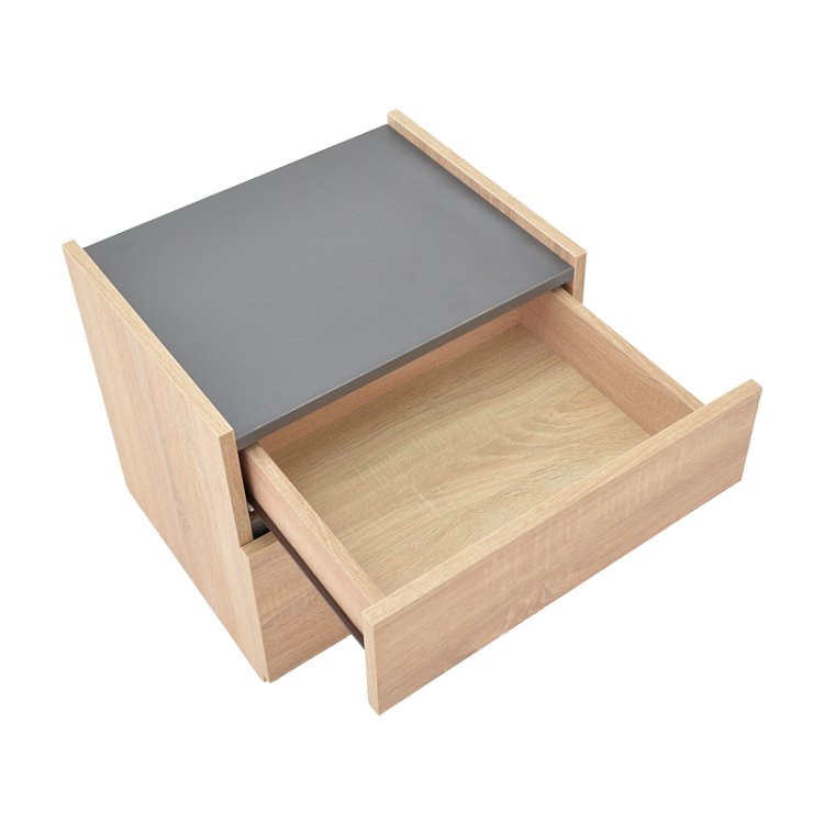 Κομοδίνο Comcie pakoworld σε φυσικό με γκρι απόχρωση 50x42x45.5εκ 362-000001