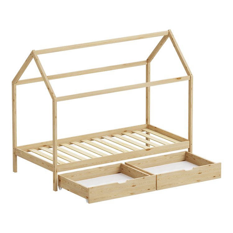 Παιδικό κρεβάτι Mellin τ. Montessori με 2 συρτάρια pakoworld ξύλο πεύκου σε φυσική απόχρωση 90x190εκ 370-000004