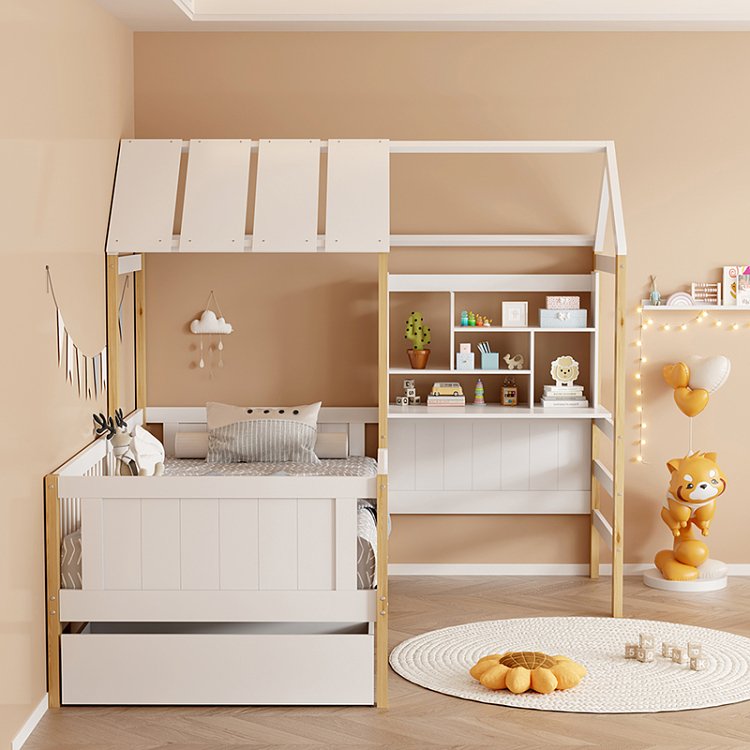 Παιδικό κρεβάτι Bedria pakoworld τ. Montessori ξύλο σε λευκή-φυσική απόχρωση 90x190εκ 370-000030