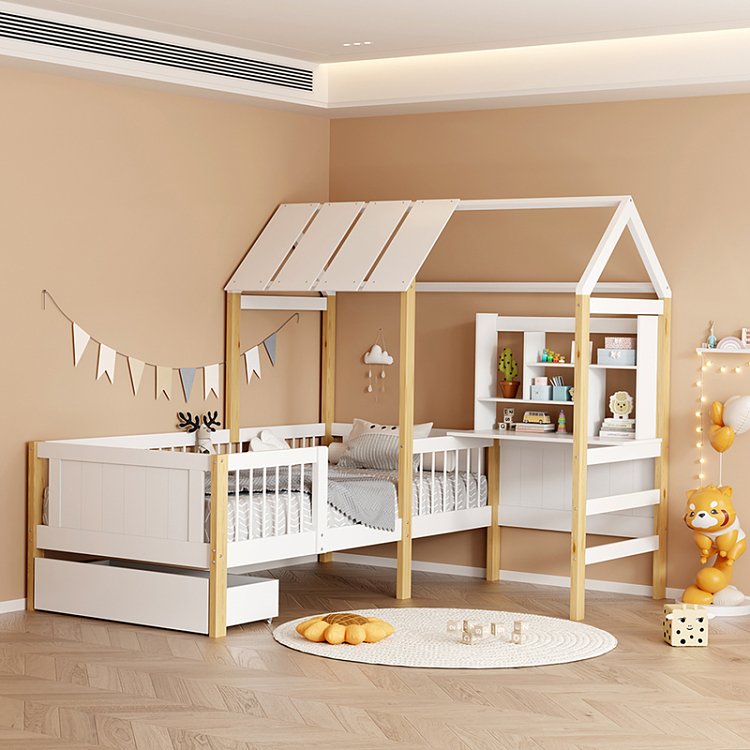 Παιδικό κρεβάτι Bedria pakoworld τ. Montessori ξύλο σε λευκή-φυσική απόχρωση 90x190εκ 370-000030