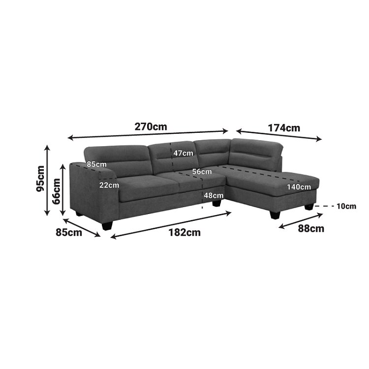 Γωνιακός καναπές αριστερή γωνία Camile pakoworld ύφασμα σε ανθρακί απόχρωση 270x174x95εκ 371-000005