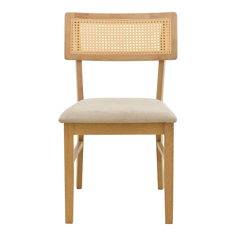 Καρέκλα Raffles pakoworld rubberwood με pe rattan και γκρι μπεζ ύφασμα 47x48x83.5εκ 2τμχ 381-000013