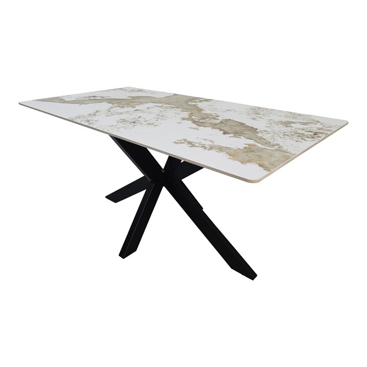 Τραπέζι Bethan pakoworld sintered stone-μέταλλο λευκό μαρμάρου-μαύρο 160x80x75εκ 390-000028