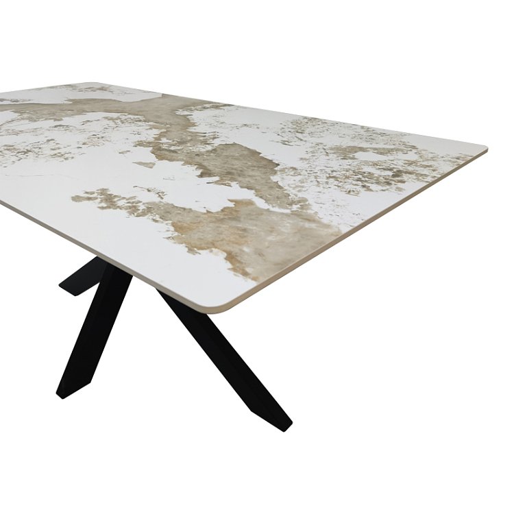 Τραπέζι Bethan pakoworld sintered stone-μέταλλο λευκό μαρμάρου-μαύρο 180x90x75εκ 390-000030