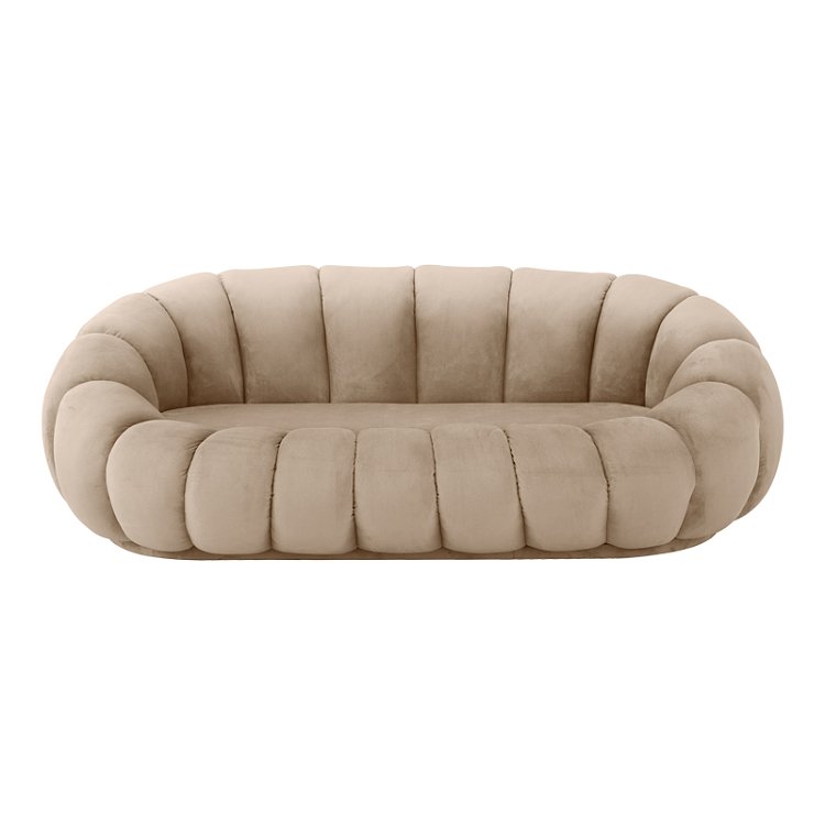 Καναπές Embrace pakoworld βελούδο σε γκρι μπεζ απόχρωση 180x105x65εκ 392-000004