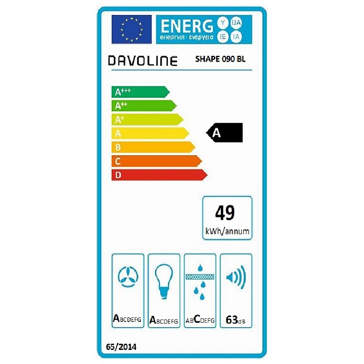 DAVOLINE SHAPE 090 BL Απορροφητήρας Καμινάδα 90cm Μαύρο 801003405
