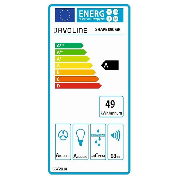 DAVOLINE SHAPE 090 GR Απορροφητήρας Καμινάδα 90cm Γκρι 801003407