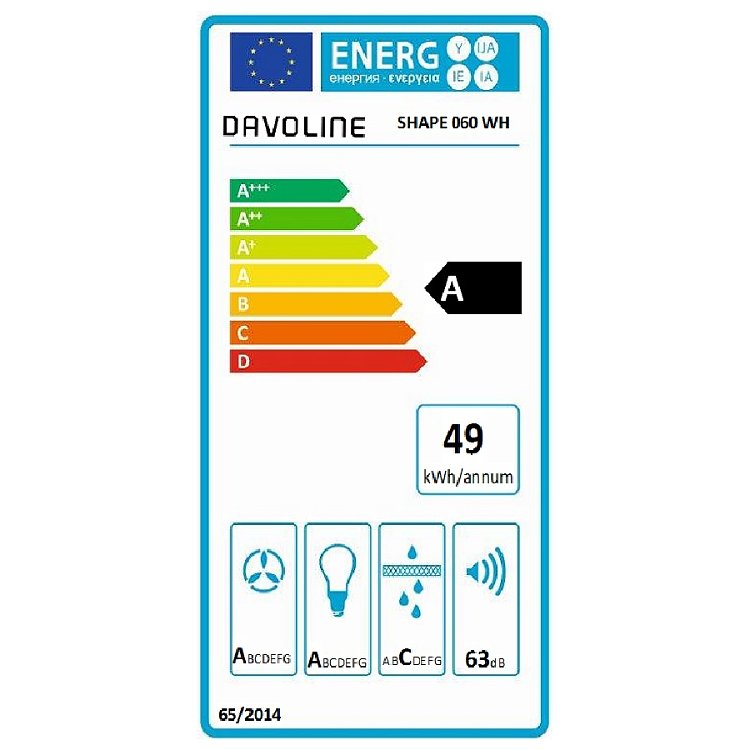 DAVOLINE SHAPE 60 WH Απορροφητήρας Καμινάδα 60cm Λευκό 801003408