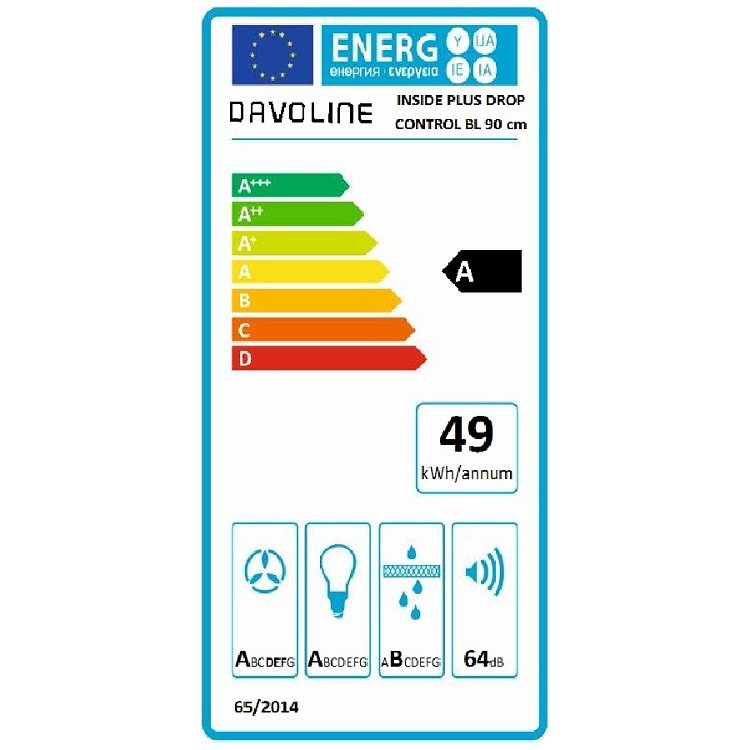 DAVOLINE INSIDE PLUS DROP CONTROL 090 BL Απορροφητήρας Μηχανισμός Απορρόφησης 90cm Μαύρο 801003575