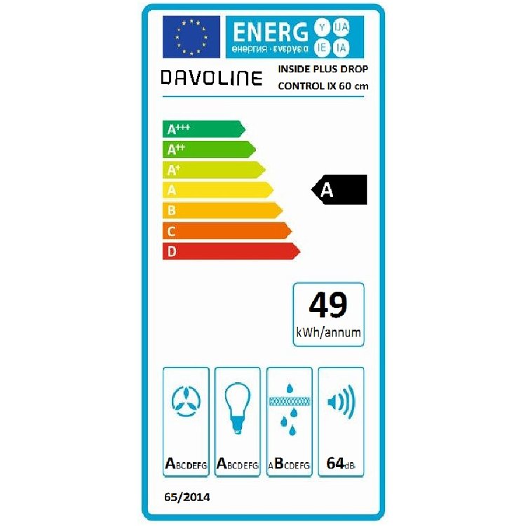 DAVOLINE INSIDE PLUS DROP CONTROL 060 IX Απορροφητήρας Μηχανισμός Απορρόφησης 60cm Inox 801003576