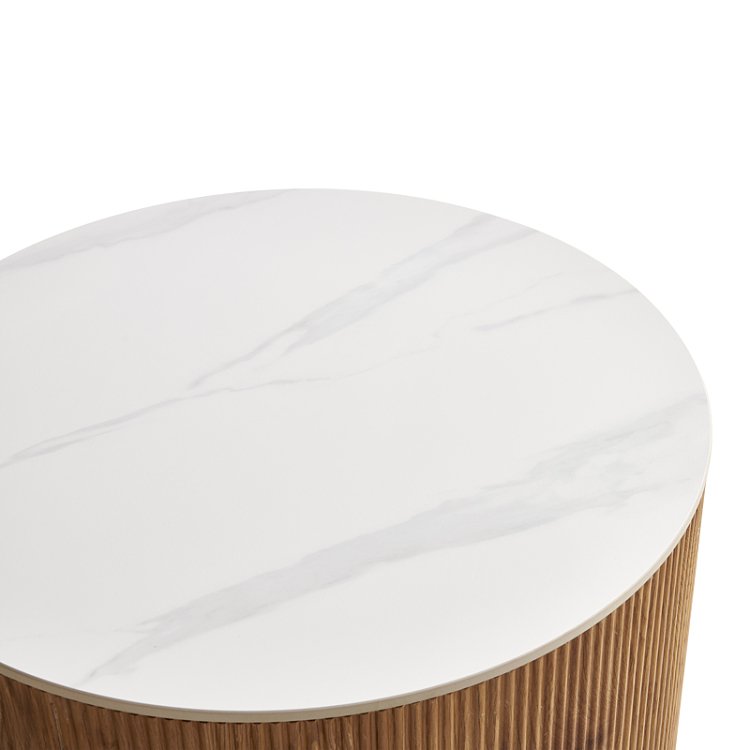 Τραπέζι σαλονιού Nelba pakoworld σετ 2τεμ oak MDF με  κεραμική επιφάνεια σε όψη μαρμάρου 413-000001