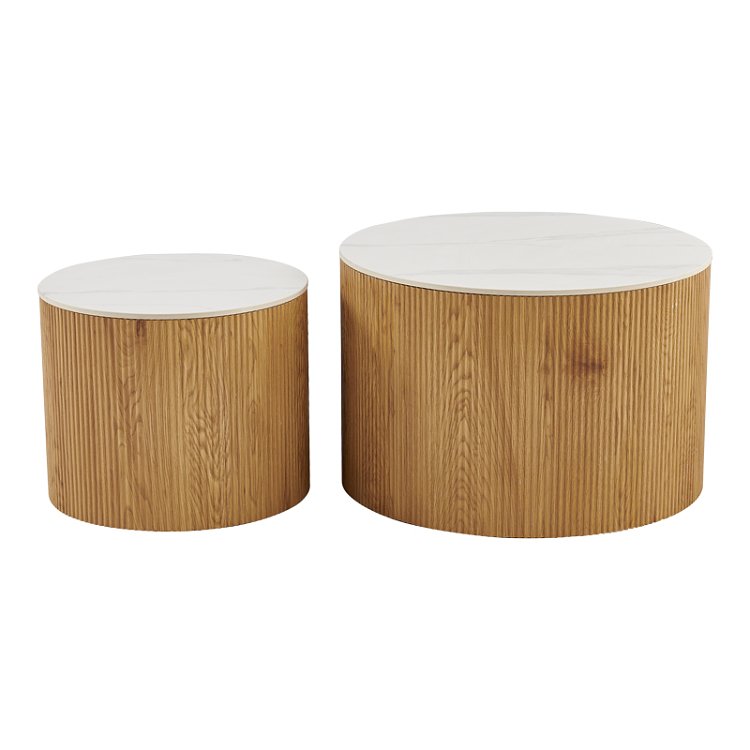 Τραπέζι σαλονιού Nelba pakoworld σετ 2τεμ oak MDF με  κεραμική επιφάνεια σε όψη μαρμάρου 413-000001
